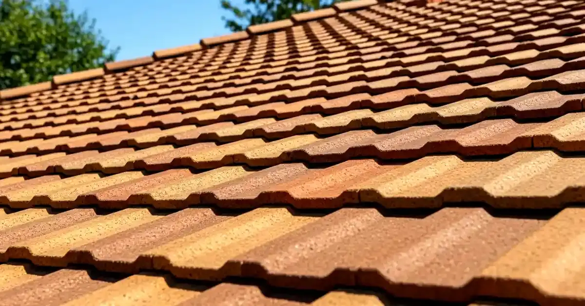 A roof with clay and concrete tiles