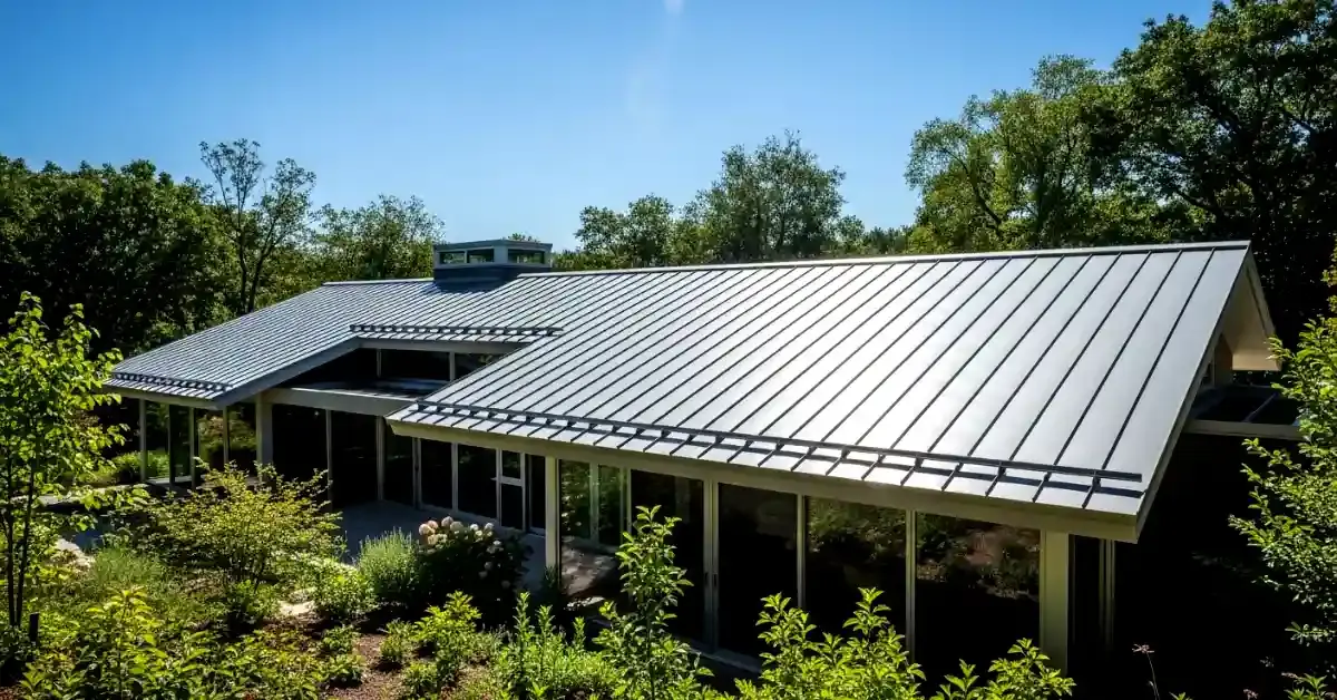 A roof made of metal panels